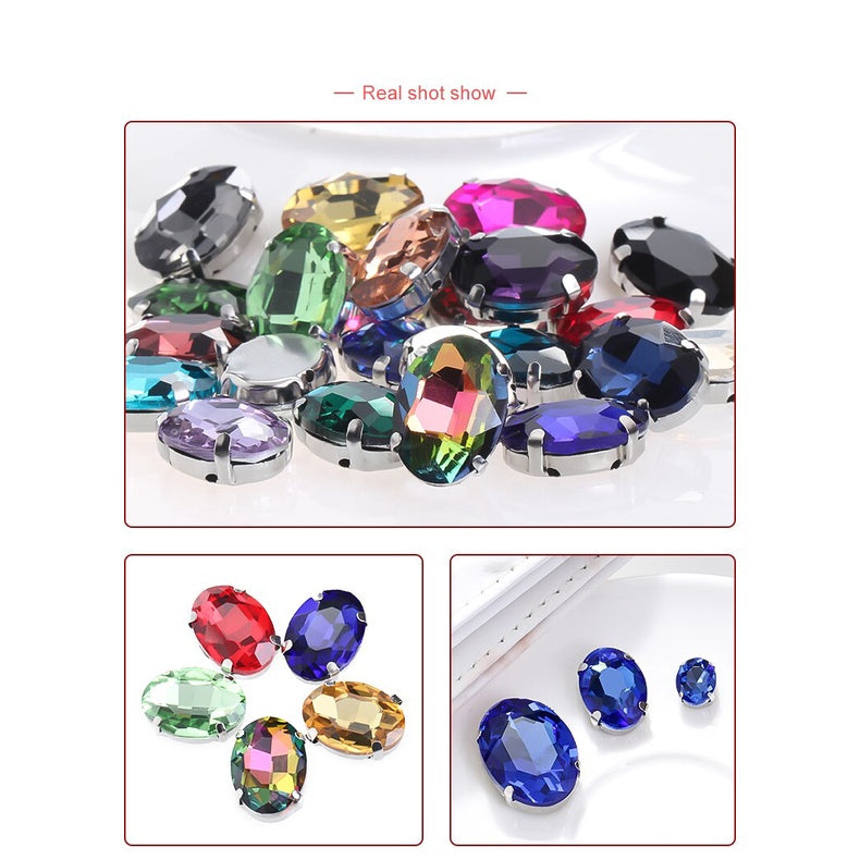 Oval Shape Glass Rhinestones With Silver Sew On Crystal Stone Strass Diamond For Clothes Dress and Crafts Embellishments