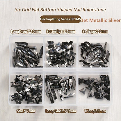 TonyBead 6Grid Blingbox Rhinestones On Nails Stone Set All Shaped Hybrid Manicure Jewelry Nail Glitter Kawaii Charm DIY Japanese Nail Art，kuku