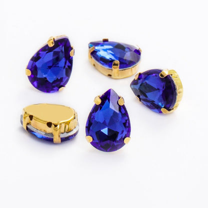 Yichuan Drop Rhinestone Sew-on Glass Golden Base Stones Crystal For Decoration and Crafts Clothes Sewn Rhinestones For Needlework