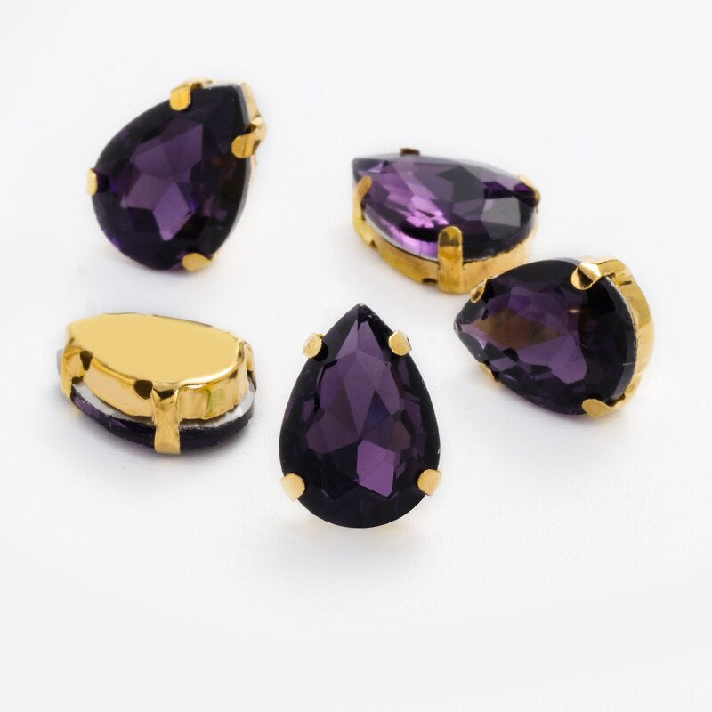Yichuan Drop Rhinestone Sew-on Glass Golden Base Stones Crystal For Decoration and Crafts Clothes Sewn Rhinestones For Needlework