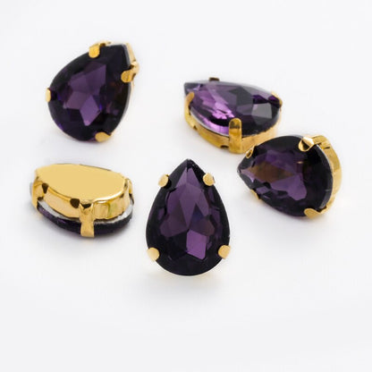 Yichuan Drop Rhinestone Sew-on Glass Golden Base Stones Crystal For Decoration and Crafts Clothes Sewn Rhinestones For Needlework