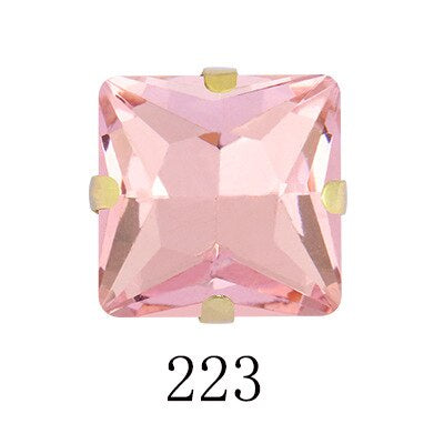 8/10mm 50PCS Square Shape Glass Rhinestones with Golden Claw Sew on Crystal Stone for Clothes Decoration Dress