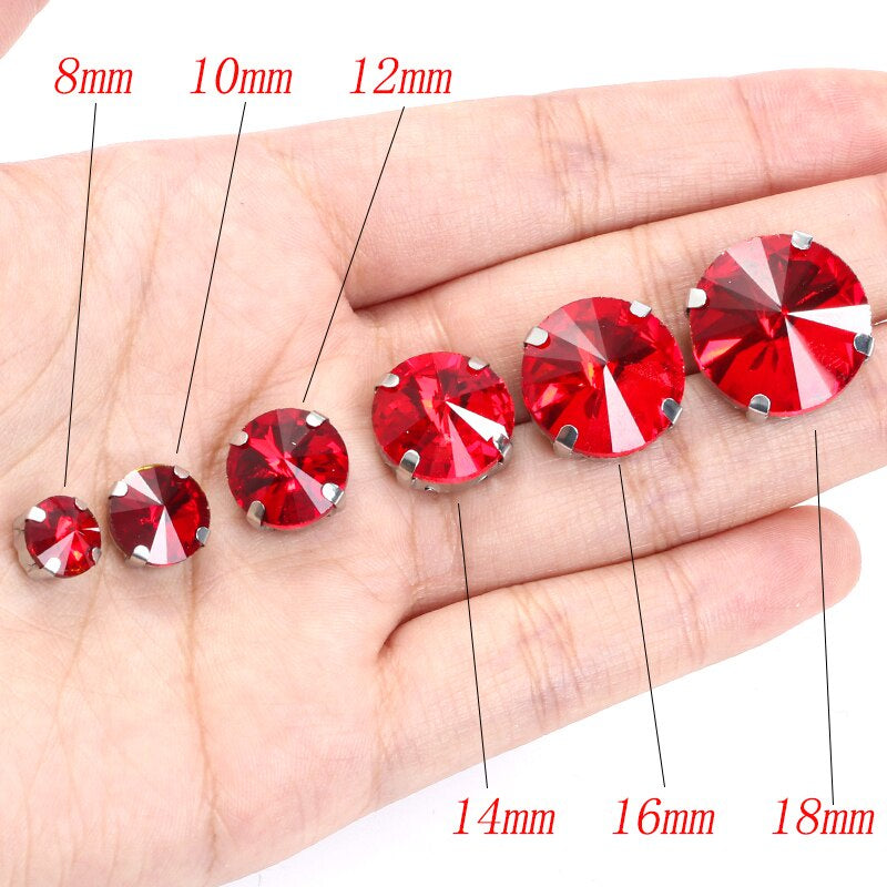 8/10/12/14/16/18mm Round Crystal with Silver Claw Glass Stone Sew on Rhinestone for Clothes Accessory