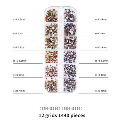 1440pcs 12 Grid Set Mixed Color Flat Nail Diamond AB Color Glass Crystal Phone Case DIY Accessories