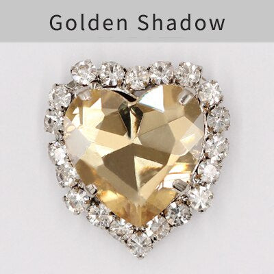 TonyBead kuku logam yang digunakan pada pakaian,heart Shape Glass Rhinestones With Claw Sew On Crystal Stone Metal Base Buckle For Clothes Strass Diamond Sewn Rhinestones