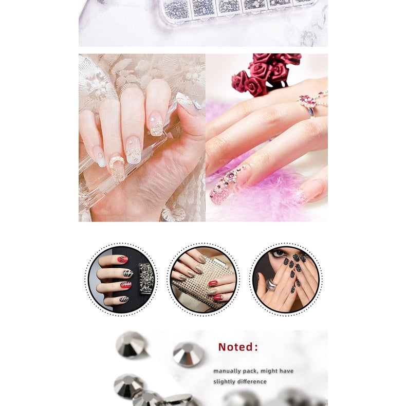 1440pcs 12 Grid Set Mixed Color Flat Nail Diamond AB Color Glass Crystal Phone Case DIY Accessories