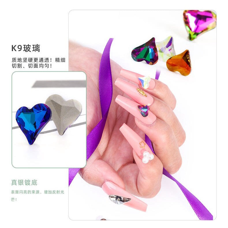 10pcs Rhinestones Nails Accessories Hearts Glass Parts Supplies Luxury Nail sticker Zircon Wholesale Crystals Glitters Jewelry