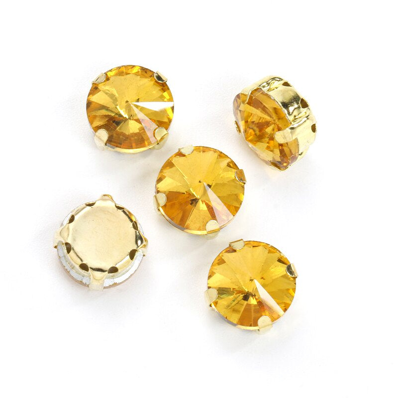 10/12mm Round Glass Rhinestones With Claw Sew On Crystal Stone Strass Diamond For Clothes Needlework DIY