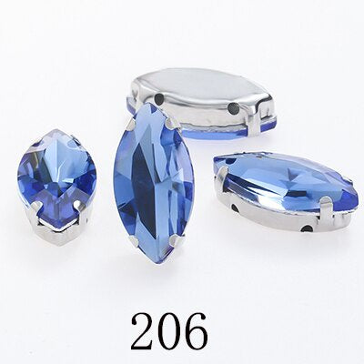 Yichuan  Horse Eye Navette Point Back Stones Metal Base Decorations For Clothes Sewn Rhinestones for Needlework Wedding Dress Crystal Jewelry for Crafts