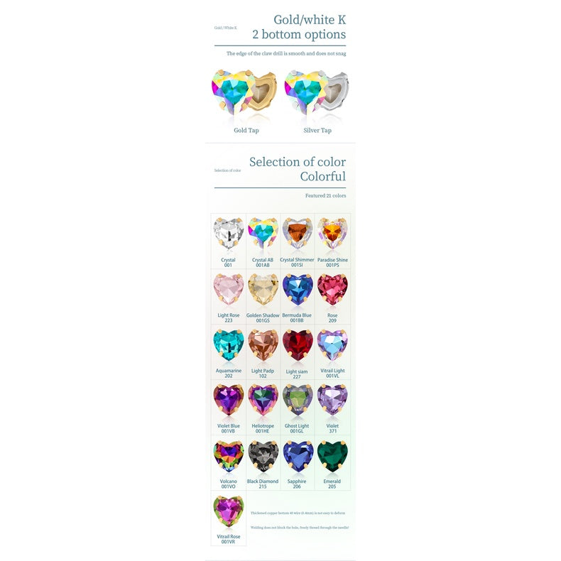 Heart Shape Glass Pointback K9 Crystal with Gold Bottom Sew on Rhinestone DIY Clothing Decoration