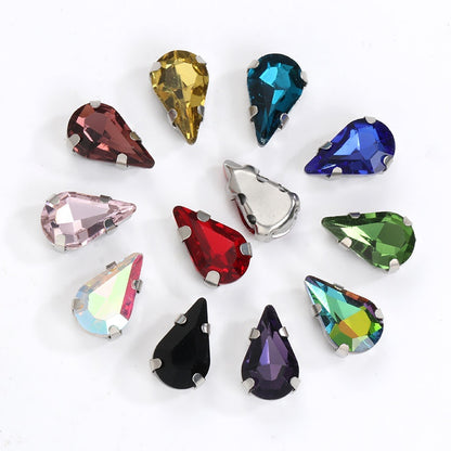 20pcs 5x8/6x10mm Drop Crystal Stone With silver bottom Rhinestone for Sewing on Clothes Sewn on Rhinestone for Needlework