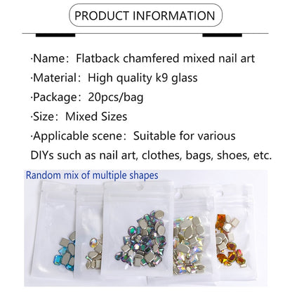 TonyBead 20Pcs Mixed Shape Flatback Stone Gem Glass Nail Art Rhinestone For Jewelry Making Loose Strass Crystal Nail Accessories Nail Drill kuku