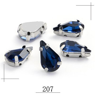 20pcs 5x8/6x10mm Drop Crystal Stone With silver bottom Rhinestone for Sewing on Clothes Sewn on Rhinestone for Needlework