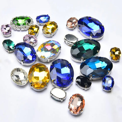 8*10mm 10*14mm Oval Shape Crystal Strass Diamond Rhinestone Sew on Clothing Garment Rhinestone with Claw for Dress