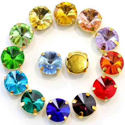 8/10mm Round Shape Crystal Rhinestone Sew On Gold Claw Rhinestone for Clothing Accessories