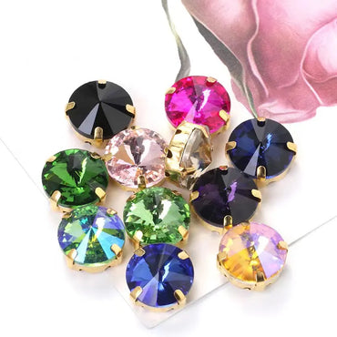 8/10mm Round Shape Crystal Rhinestone Sew On Gold Claw Rhinestone for Clothing Accessories