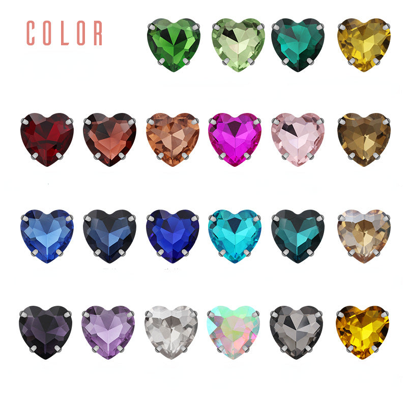 Heart Shape 18mm Shiny Crystal Rhinestone DIY Sew On Rhinestones Clothing Garment Accessories