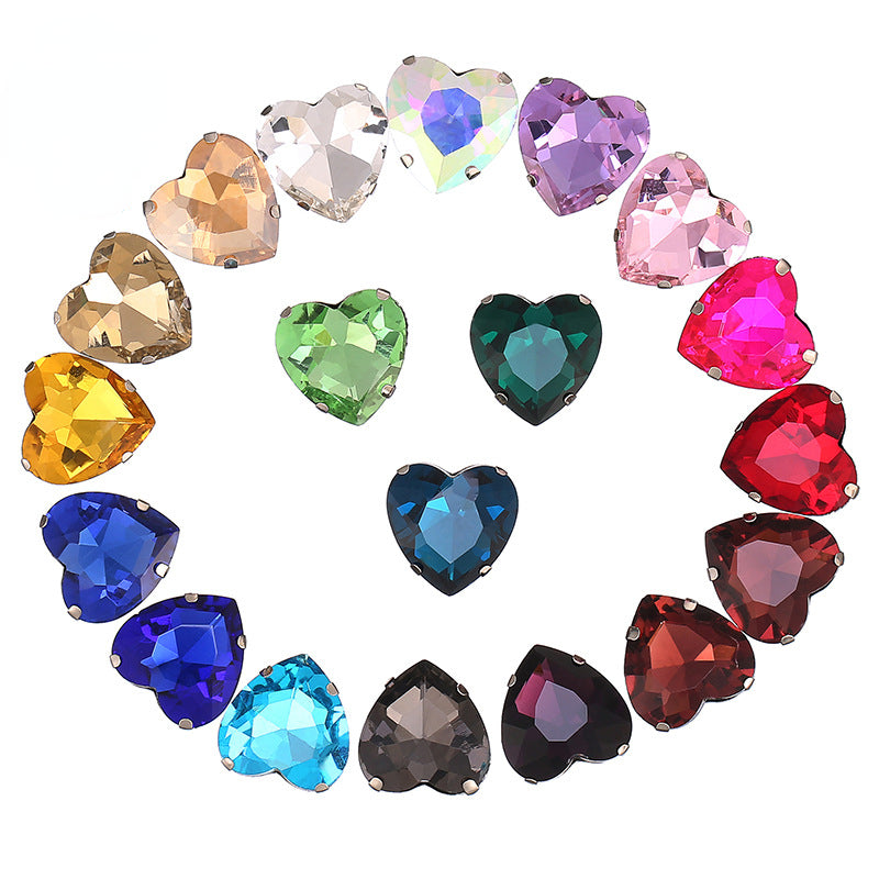 Heart Shape 18mm Shiny Crystal Rhinestone DIY Sew On Rhinestones Clothing Garment Accessories