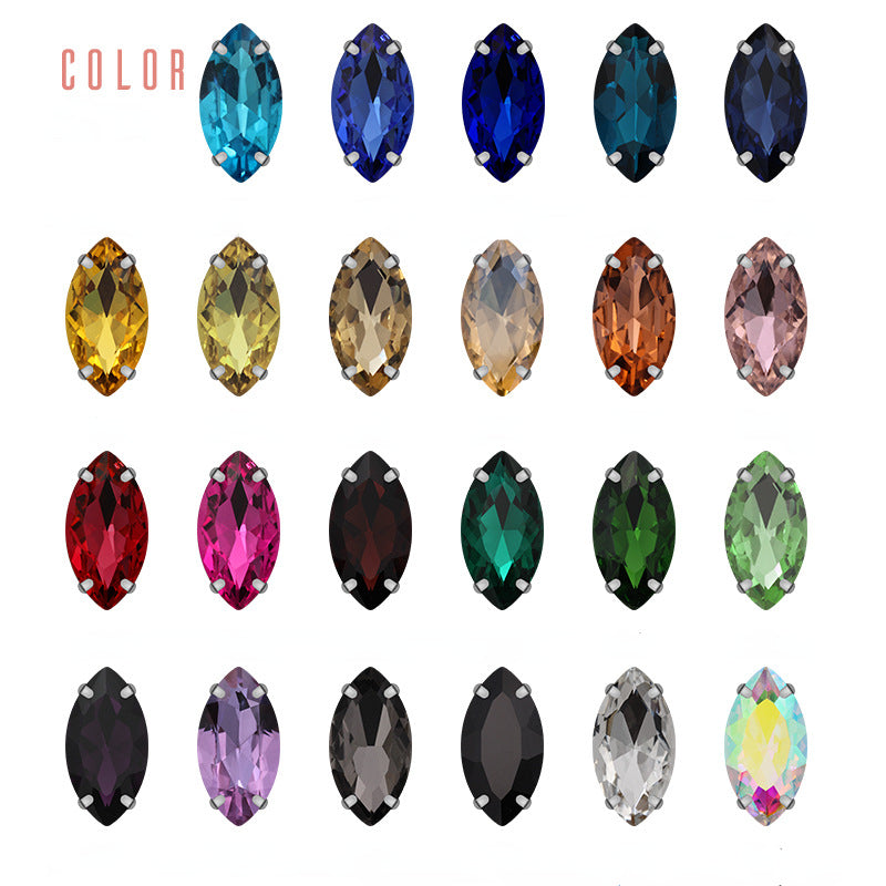 TonyBead 9*18mm/13*27mm Navette Shape Big Sew on Crystal Rhinestone with Silver Bottom for Clothing DIY Decoration
