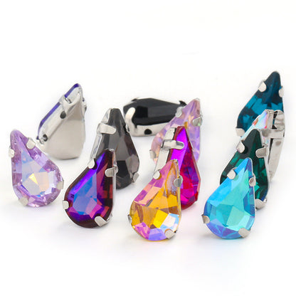 50pcs 5*8/6*10mm Thin Drop Sew On Rhinestone With Silver Claw Crystal for Dress Shoes Crafts
