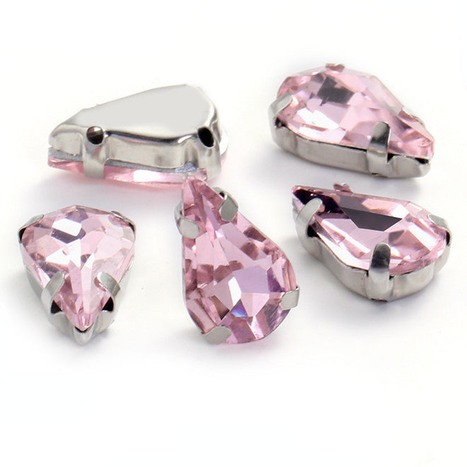 50pcs 5*8/6*10mm Thin Drop Sew On Rhinestone With Silver Claw Crystal for Dress Shoes Crafts