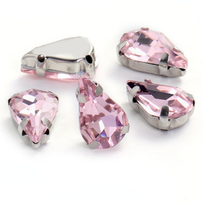 50pcs 5*8/6*10mm Thin Drop Sew On Rhinestone With Silver Claw Crystal for Dress Shoes Crafts