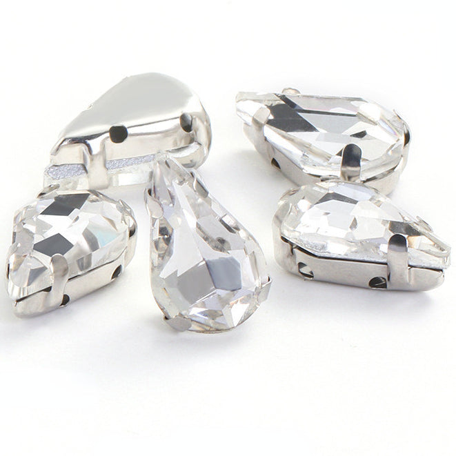 50pcs 5*8/6*10mm Thin Drop Sew On Rhinestone With Silver Claw Crystal for Dress Shoes Crafts