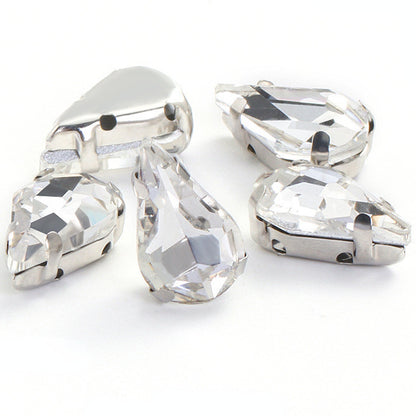50pcs 5*8/6*10mm Thin Drop Sew On Rhinestone With Silver Claw Crystal for Dress Shoes Crafts