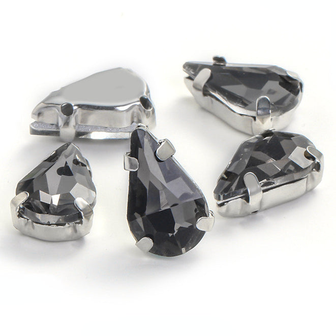 50pcs 5*8/6*10mm Thin Drop Sew On Rhinestone With Silver Claw Crystal for Dress Shoes Crafts