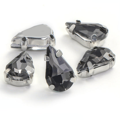 50pcs 5*8/6*10mm Thin Drop Sew On Rhinestone With Silver Claw Crystal for Dress Shoes Crafts