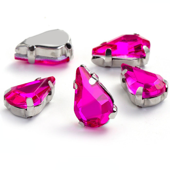50pcs 5*8/6*10mm Thin Drop Sew On Rhinestone With Silver Claw Crystal for Dress Shoes Crafts