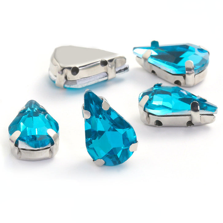 50pcs 5*8/6*10mm Thin Drop Sew On Rhinestone With Silver Claw Crystal for Dress Shoes Crafts