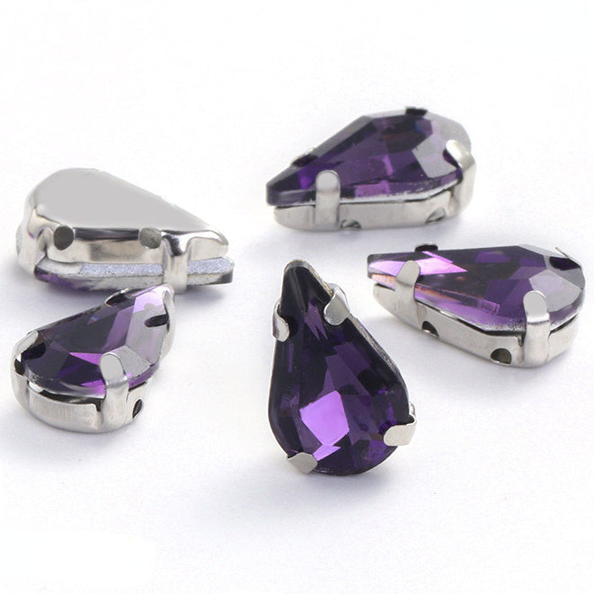 50pcs 5*8/6*10mm Thin Drop Sew On Rhinestone With Silver Claw Crystal for Dress Shoes Crafts