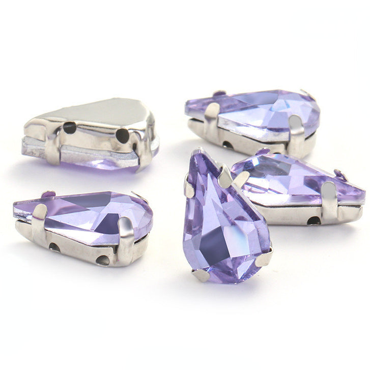 50pcs 5*8/6*10mm Thin Drop Sew On Rhinestone With Silver Claw Crystal for Dress Shoes Crafts