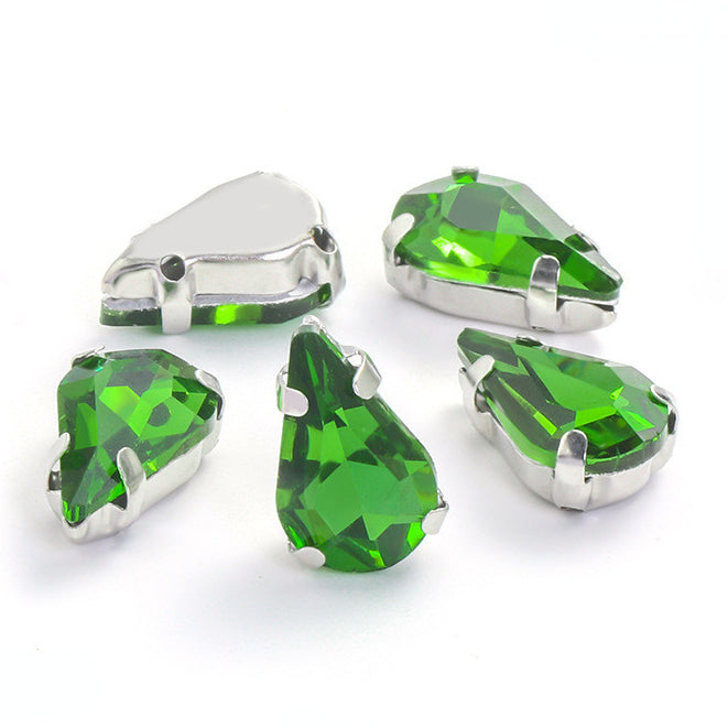 50pcs 5*8/6*10mm Thin Drop Sew On Rhinestone With Silver Claw Crystal for Dress Shoes Crafts