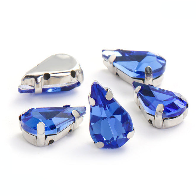 50pcs 5*8/6*10mm Thin Drop Sew On Rhinestone With Silver Claw Crystal for Dress Shoes Crafts