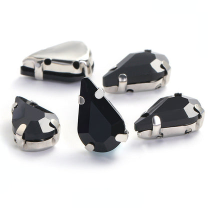 50pcs 5*8/6*10mm Thin Drop Sew On Rhinestone With Silver Claw Crystal for Dress Shoes Crafts