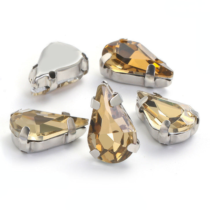 50pcs 5*8/6*10mm Thin Drop Sew On Rhinestone With Silver Claw Crystal for Dress Shoes Crafts