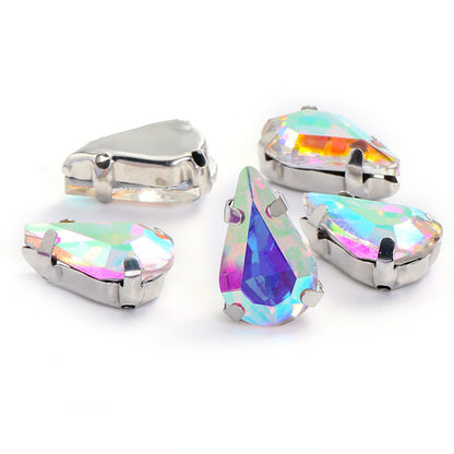 50pcs 5*8/6*10mm Thin Drop Sew On Rhinestone With Silver Claw Crystal for Dress Shoes Crafts