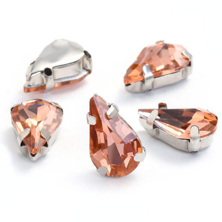 50pcs 5*8/6*10mm Thin Drop Sew On Rhinestone With Silver Claw Crystal for Dress Shoes Crafts