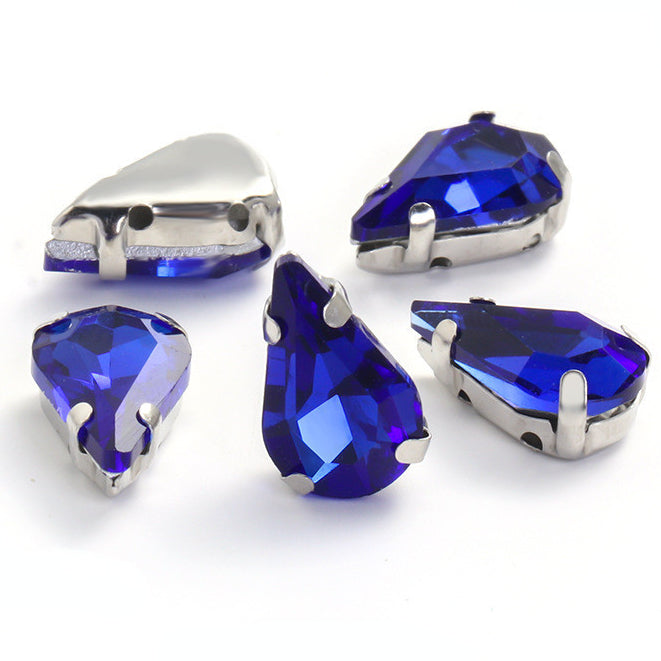 50pcs 5*8/6*10mm Thin Drop Sew On Rhinestone With Silver Claw Crystal for Dress Shoes Crafts