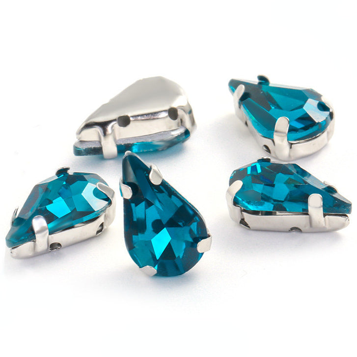 50pcs 5*8/6*10mm Thin Drop Sew On Rhinestone With Silver Claw Crystal for Dress Shoes Crafts