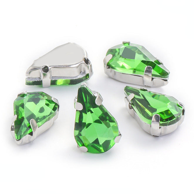 50pcs 5*8/6*10mm Thin Drop Sew On Rhinestone With Silver Claw Crystal for Dress Shoes Crafts