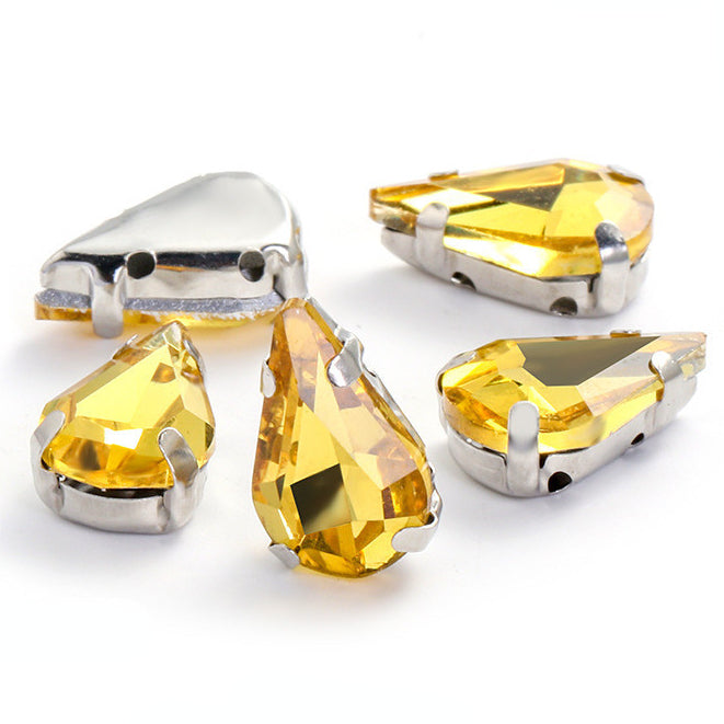 50pcs 5*8/6*10mm Thin Drop Sew On Rhinestone With Silver Claw Crystal for Dress Shoes Crafts