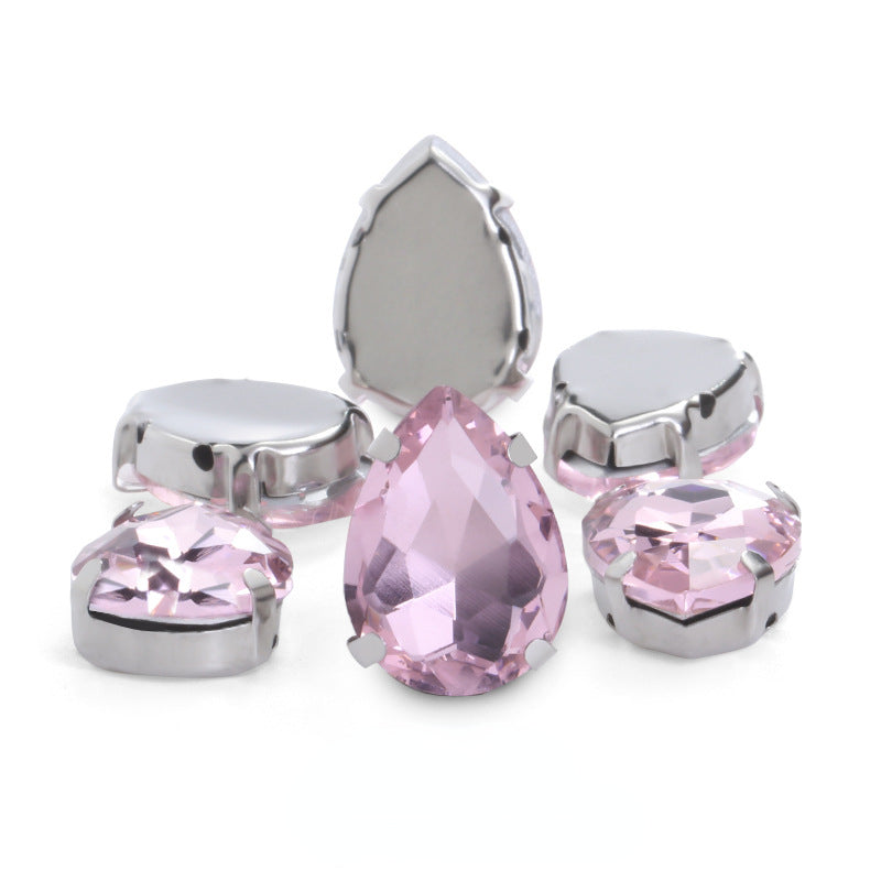 50pcs 10*14/13*18mm Sew on Rhinestone Glass Crystal with Silver Claw Stones for Cloth Making