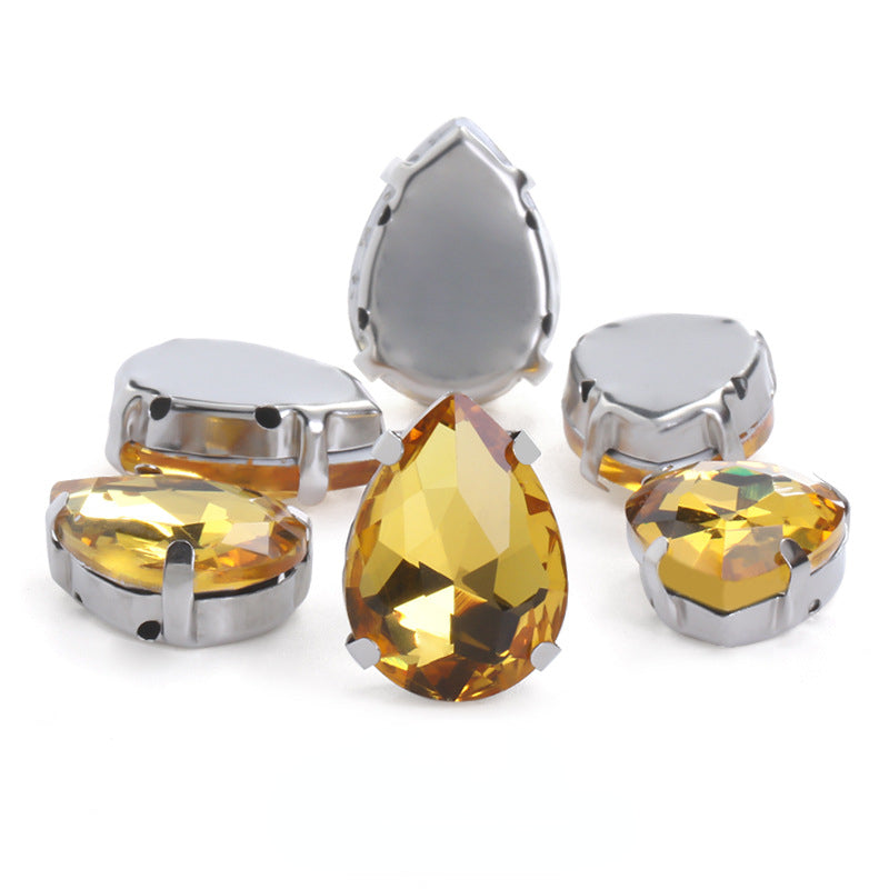 50pcs 10*14/13*18mm Sew on Rhinestone Glass Crystal with Silver Claw Stones for Cloth Making