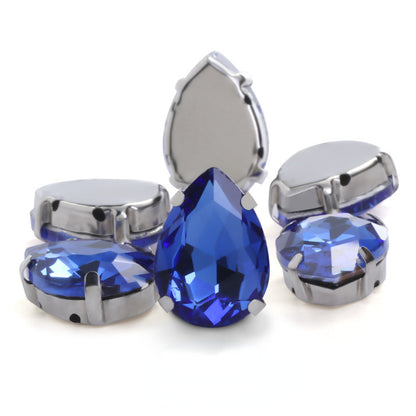 50pcs 10*14/13*18mm Sew on Rhinestone Glass Crystal with Silver Claw Stones for Cloth Making