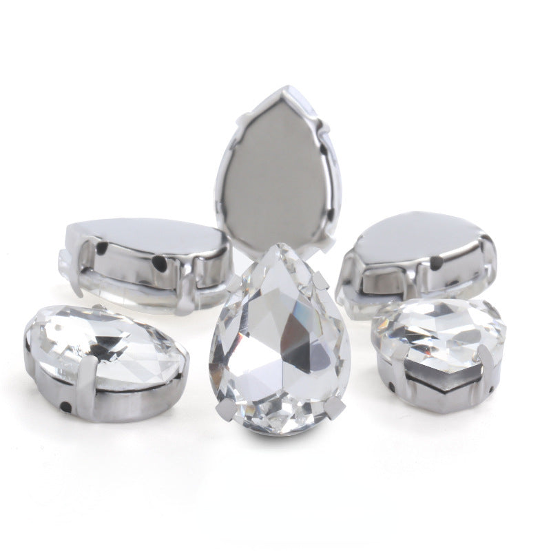50pcs 10*14/13*18mm Sew on Rhinestone Glass Crystal with Silver Claw Stones for Cloth Making