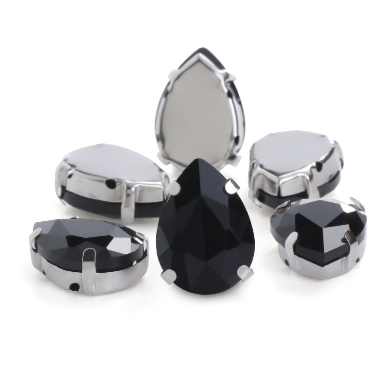 50pcs 10*14/13*18mm Sew on Rhinestone Glass Crystal with Silver Claw Stones for Cloth Making