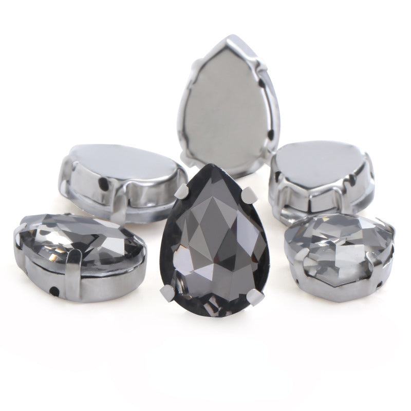 50pcs 10*14/13*18mm Sew on Rhinestone Glass Crystal with Silver Claw Stones for Cloth Making